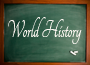 image of classroom blackboard with world history written on it