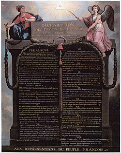artist's depiction of France's 1789 declaration of the rights of man and of the citizen