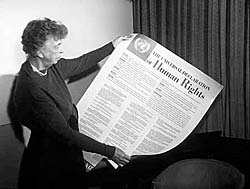 Picture of Eleanor Roosevelt with the Human Rights Declaration document