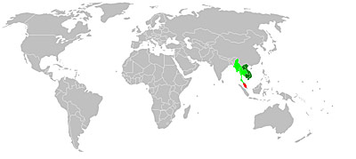 Map of Indochina in shaded green