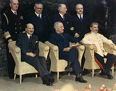 Clement Attlee, Harry Truman and Joseph Stalin at the Potsdam Conference, July 1945