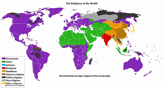 Map of religions of the world.