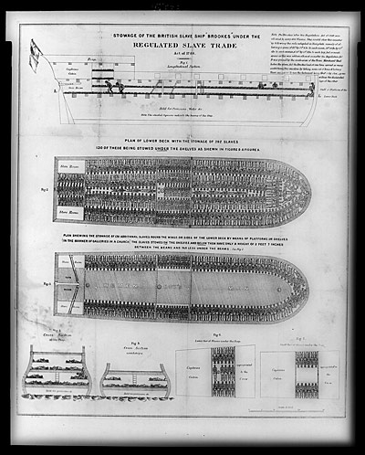 Diagram showing storage of slaves on British slave ship