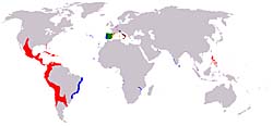 map showing Spanish and Portuguese Colonial Holdings, 1581-1640