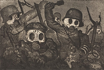 Stormtroops Advancing Under Gas, Etching and Aquatint by Otto Dix, 1924