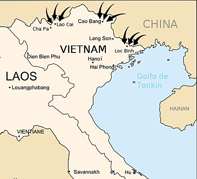 map showing the war between Vietnam and Cina between Vietnam and China